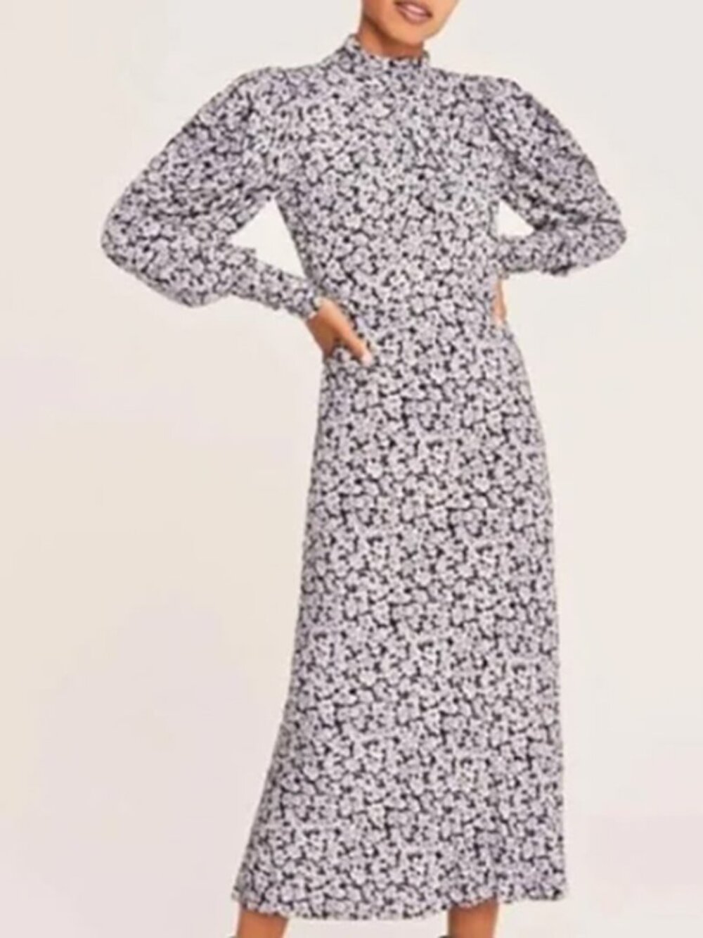 ba&sh 'Emilie' High-Neckline Floral Viscose Midi Dress Small